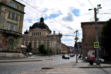 Lviv şehrinin sokak manzarası