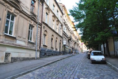 Eski şehir Lviv 'in sokak manzarası
