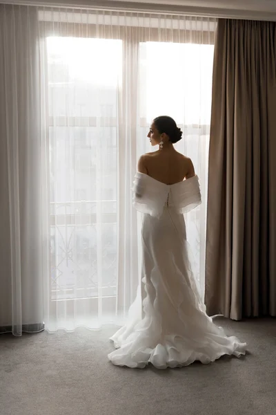 Утро Подготовка Роскошной Красивой Невесте Отеле Роскошном Номере Пижаме Нижнем Стоковое Фото
