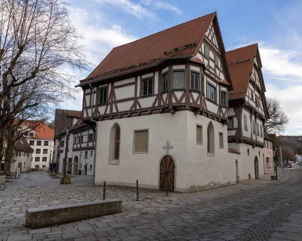 Blaubeuren Old Half Timbered Houses Forecourt Winter Early Evening — Stock Photo, Image
