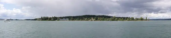 Konstanz Vid Bodensjön Panoramabild Över Stranden Med Pool Sommaren Dåligt — Stockfoto