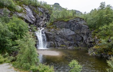 Norveç 'te dağları olan tipik küçük şelale.
