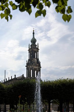 Bruehl Terraces in Dresden with cathedral and fountain clipart