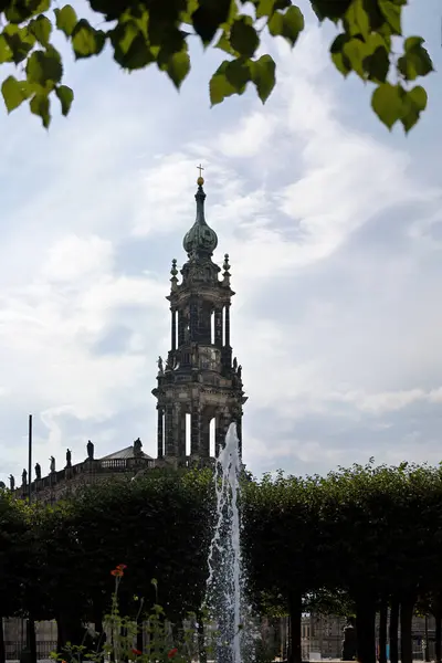 stock image Bruehl Terraces in Dresden with cathedral and fountain