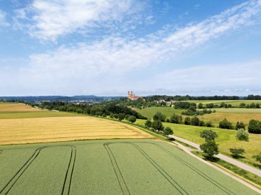 Schoenenberg pilgrimage church near Ellwangen taken from above in summer clipart