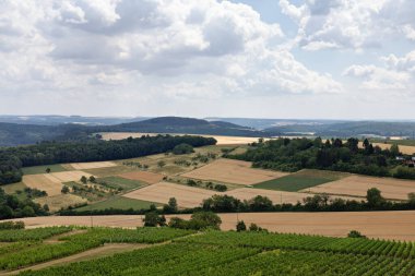 Tarlaları, üzüm bağlarını ve ufukta dağları olan ormanları seyret.