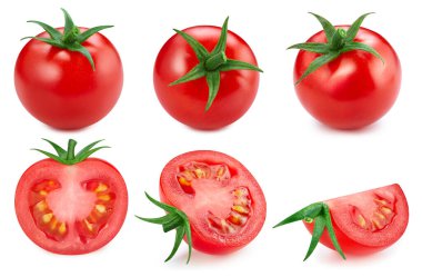 Isolated tomato. Fresh organic tomato isolated clipping path. Tomato macro studio photo. clipart