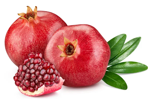 Isolated Pomegranate Fresh Organic Pomegranate Leaves Isolated Clipping Path Pomegranate — 스톡 사진