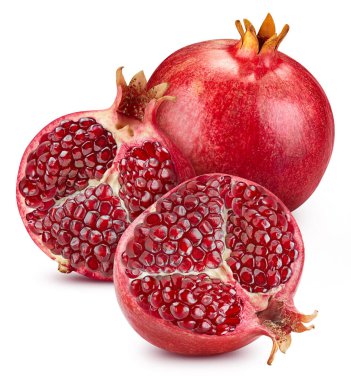 Beyaz arka planda izole edilmiş nar. Taze nar. Yol narları kırpılıyor. Nar makro stüdyo fotoğrafı.