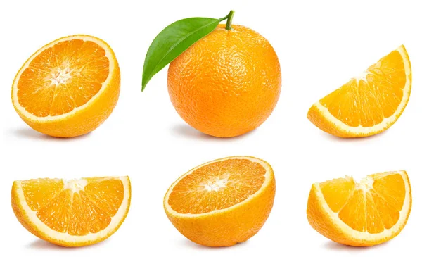 Collection Orange Slice Orange Isolated White Background Orange Fruit Clipping — Fotografia de Stock