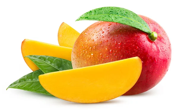 Organic Mango Isolated White Background Taste Mango Leaf Clipping Path — Stock Photo, Image