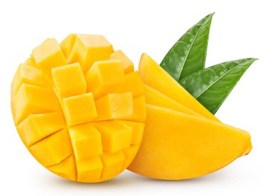 Mango fruit with leaves. Mango isolated on white background. Mango clipping path.