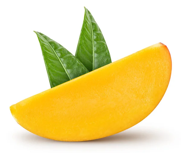 Kawałki Owoców Mango Liście Mango Białym — Zdjęcie stockowe