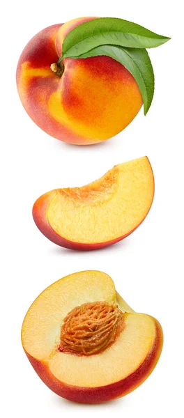 Peach Collection Peach Clipping Path Isolated White Background Full Depth — Stock Photo, Image