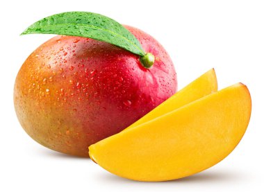 Mango fruit with leaves. Mango isolated on white background. Mango clipping path.