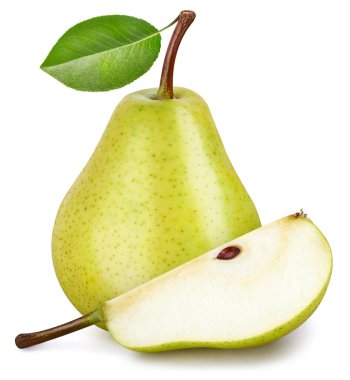 Beyaz arkaplanda izole edilmiş kırpma yolu ile armut. Tam alan derinliği