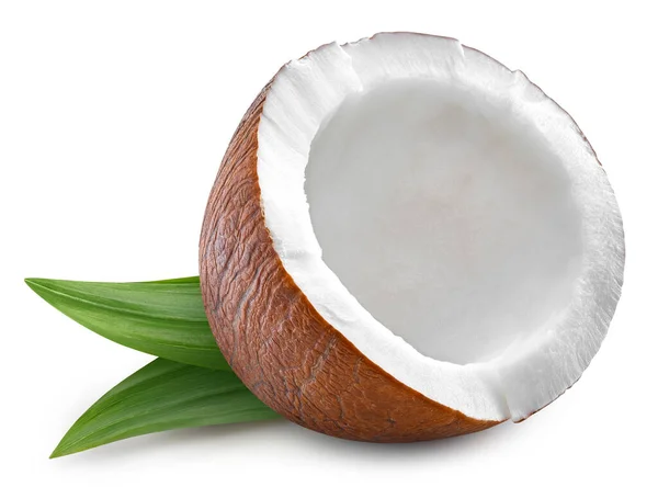 Kokosový Ořech Napůl Izolovaný Bílém Pozadí Kokosový Ořech Střihovou Dráhou — Stock fotografie