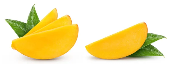 Mango Slice Fresh Organic Mango Leaves Isolated White Background Mango — Stock Photo, Image