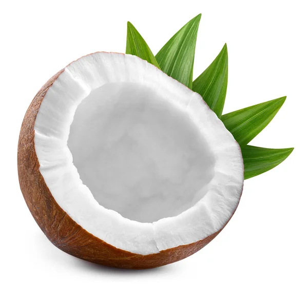 Kokosnuss Halb Isoliert Auf Weißem Hintergrund Kokosnuss Mit Schneideweg Makrostudio — Stockfoto