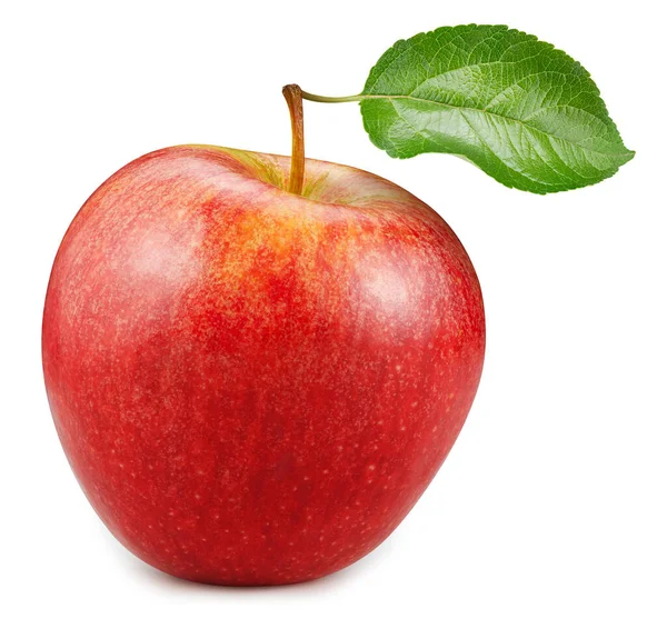 Organiczne Czerwone Jabłko Odizolowane Białym Tle Smakuj Jabłko Liściem Ścieżką — Zdjęcie stockowe
