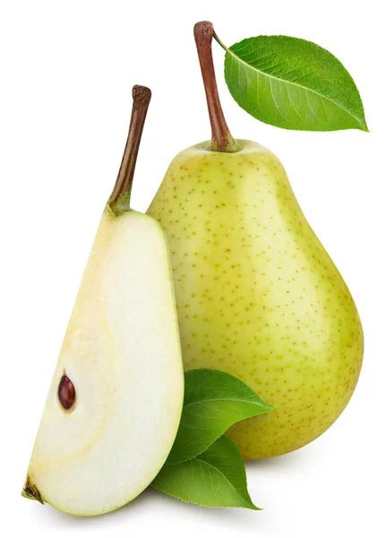 Ripe Whole Pear Slice Isolated White Background Pear Macro Studio — Stock Photo, Image