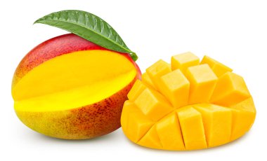 Mango fruit with leaves. Mango isolated on white background. Mango clipping path.