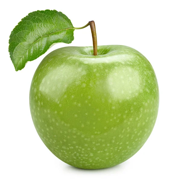 Organické Zelené Jablko Izolované Bílém Pozadí Ochutnejte Jablko Listem Oříznutou — Stock fotografie