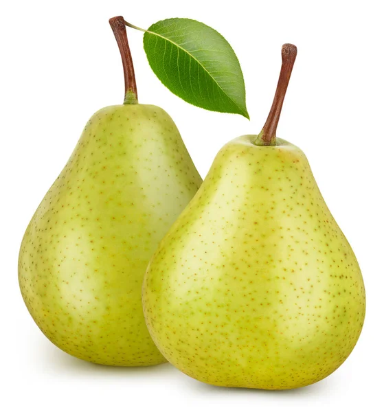 Two Ripe Pears Leaves Pear Isolated White Background Professional Studio — Stock Photo, Image