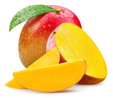 Fresh mango with leaves isolated on white background, mango on white background with clipping path.