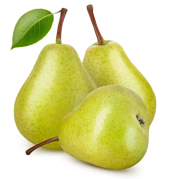 Three Ripe Pears Leaves Pear Isolated White Background Professional Studio — Stock Photo, Image