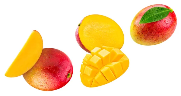 Organiczne Mango Odizolowane Białym Tle Spróbuj Mango Liściem Ścieżką Wycinania — Zdjęcie stockowe