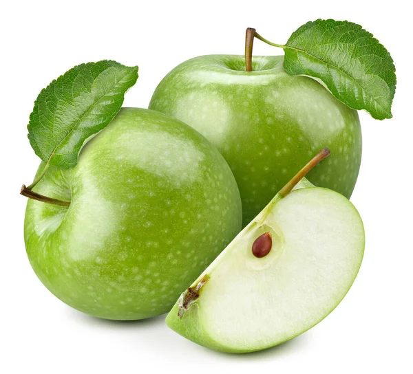 Zelené Jablko Zelené Jablko Izolované Bílém Pozadí Cesta Oříznutí Zeleného — Stock fotografie