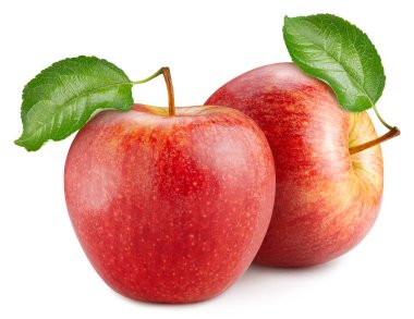 Beyaz arka planda izole edilmiş olgun kırmızı elmalar. Apple makro stüdyo fotoğrafı. Apple Kırpma Yolu.