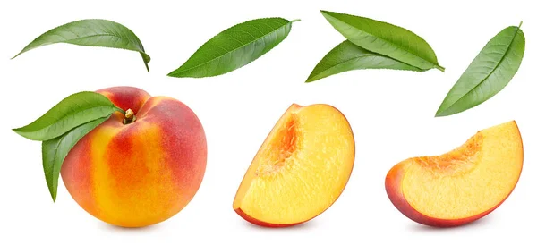 Peach Collection Peach Clipping Path Isolated White Background Full Depth — Stock Photo, Image