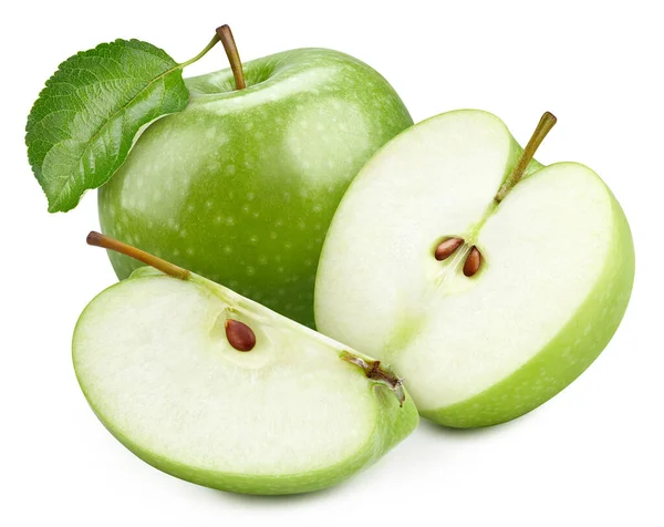 Green Apple Leaves Green Apple White Full Depth Field Clipping — Stock Photo, Image