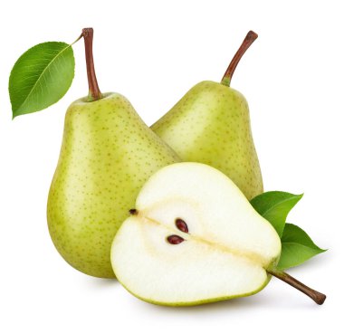 Armut Kırpma Yolu. Armut, beyaz arka planda izole edilmiş. Armut stüdyosu makro çekimi