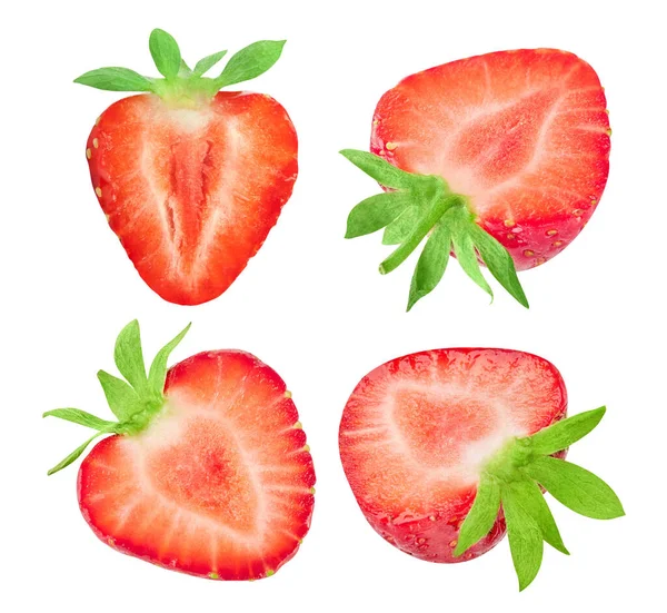 Erdbeerset Mit Blättern Auf Weißem Hintergrund Erdbeere Mit Schnittpfad — Stockfoto