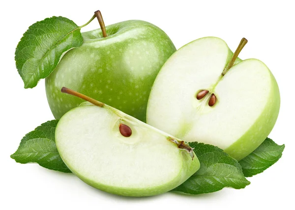 緑のリンゴ 白の背景に隔離された緑のリンゴ 緑のリンゴのクリッピングパス — ストック写真