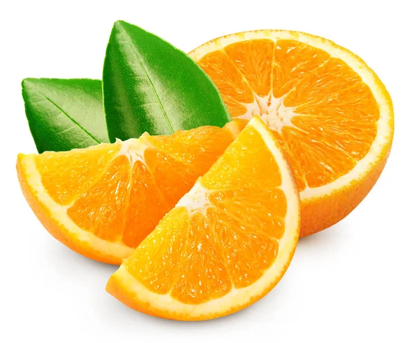 Απομονωμένο Πορτοκάλι Φρέσκο Οργανικό Πορτοκάλι Φύλλα Απομονωμένο Μονοπάτι Αποκοπής Πορτοκαλί — Φωτογραφία Αρχείου