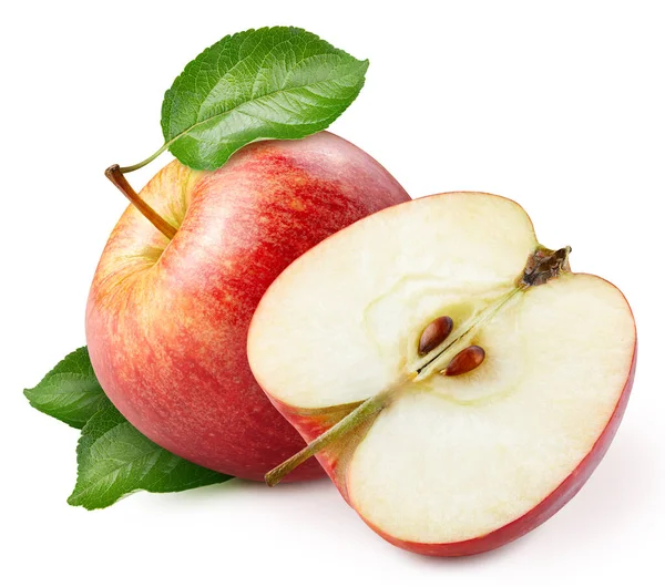 Κόκκινο Μήλο Πράσινο Φύλλο Μονοπάτι Απόκομμα Βιολογικό Φρέσκο Μήλο Απομονωμένο — Φωτογραφία Αρχείου