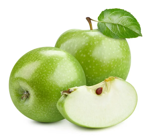 Grönt Saftigt Äpple Isolerad Vit Bakgrund Klippning Väg Full Skärpedjup — Stockfoto