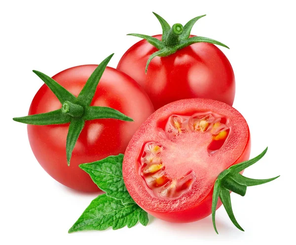 Tomatenschneideweg Tomate Isoliert Auf Weißem Hintergrund Makroaufnahmen Tomatenstudio — Stockfoto