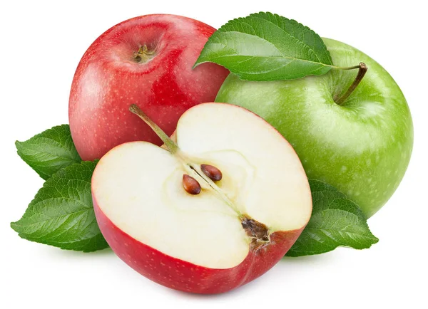 Червоні Зелені Яблука Білому Тлі Відсікання Яблук Яблуко Макро Студія — стокове фото