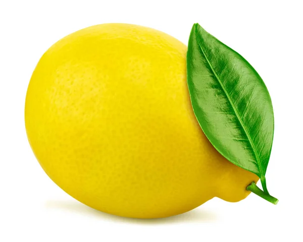 Zitrone Mit Blättern Auf Weißem Hintergrund Zitronenschneideweg — Stockfoto