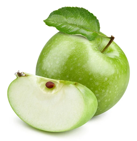 Une Pomme Verte Quart Pièce Isolé Sur Fond Blanc Avec — Photo