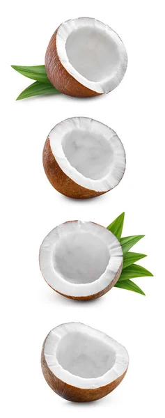 Coconut Clipping Path Reife Ganze Kokosnuss Mit Grünem Blatt Und — Stockfoto