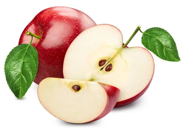Roter Apfel Isoliert Auf Weißem Hintergrund Apfel Mit Blatt Schmecken — Stockfoto