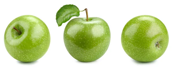 Πράσινα Μήλα Κόβουν Δρόμο Μήλα Απομονωμένα Λευκό Φόντο Μακρο Γυρίσματα — Φωτογραφία Αρχείου