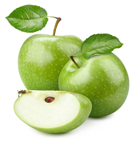 Πράσινο Μήλο Κομμένο Φέτες Απομονωμένο Λευκό Φόντο Μονοπάτι Αποκοπής — Φωτογραφία Αρχείου