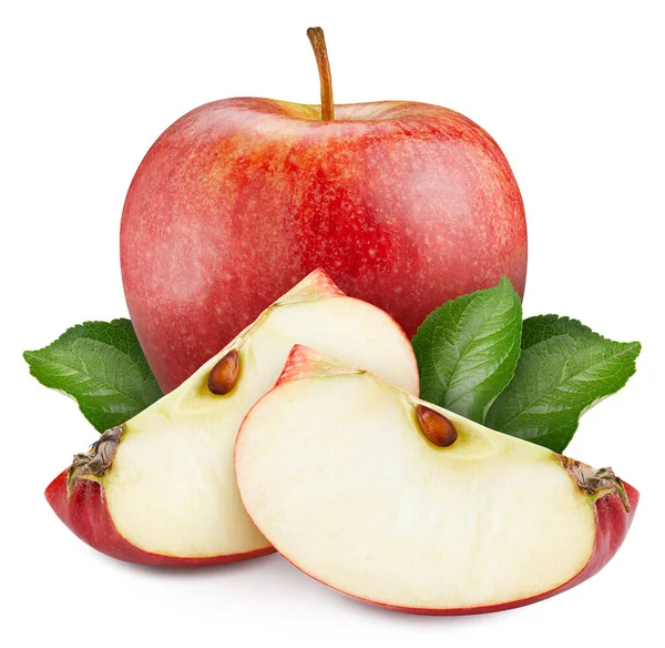 Czerwone Jabłko Zieloną Ścieżką Wycinania Liści Organiczne Świeże Jabłko Wyizolowane — Zdjęcie stockowe